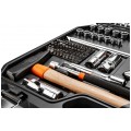 Walizkowy zestaw narzędzi uniwersalnych 143 elementy: wkrętaki, nasadki, chwytak, młotek, klucz nastawny, szczypce + walizka NEO 08-945