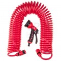 Wąż ogrodowy spiralny 1/2" do 3/4" gumowy czerwony 10m + zraszacz pistoletowy wielofunkcyjny Top Tools