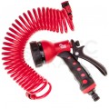 Wąż ogrodowy spiralny 1/2" do 3/4" gumowy czerwony 15m + zraszacz pistoletowy wielofunkcyjny Top Tools
