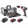 Wiertarko-wkrętarka akumulatorowa 18V Li-Ion z uchwytem samozaciskowym 10mm, 2x Akumulator 2.0Ah, 1x Ładowarka w walizce wraz z 109 elementami ENERGY+ GRAPHITE 58G022-PS15