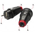 Wtyczka hermetyczna gumowa [2P+Z] Uni-Schuko 250V 16A czarno-czerwony IP54 PCE