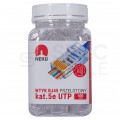 Wtyk modularny RJ45 8P8C kat.5e nieekranowany UTP uniwersalny drut linka przelotowy NEKU opakowanie SŁOIK 100szt.