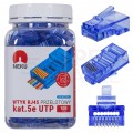 Wtyk modularny RJ45 8P8C kat.5e nieekranowany UTP uniwersalny drut linka przelotowy niebieski NEKU opakowanie SŁOIK 100szt.