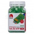 Wtyk modularny RJ45 8P8C kat.5e nieekranowany UTP uniwersalny drut linka przelotowy zielony NEKU opakowanie SŁOIK 100szt.