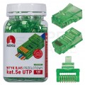 Wtyk modularny RJ45 8P8C kat.5e nieekranowany UTP uniwersalny drut linka przelotowy zielony NEKU opakowanie SŁOIK 100szt.