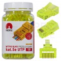 Wtyk modularny RJ45 8P8C kat.5e nieekranowany UTP uniwersalny drut linka przelotowy żółty NEKU opakowanie SŁOIK 100szt.