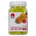 Wtyk modularny RJ45 8P8C kat.5e nieekranowany UTP uniwersalny drut linka przelotowy żółty NEKU opakowanie SŁOIK 100szt.