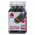 Wtyk modularny RJ45 8P8C kat.6 nieekranowany UTP uniwersalny drut linka przelotowy czarny NEKU opakowanie SŁOIK 100szt.