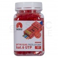Wtyk modularny RJ45 8P8C kat.6 nieekranowany UTP uniwersalny drut linka przelotowy czerwony NEKU opakowanie SŁOIK 100szt.