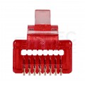Wtyk modularny RJ45 8P8C kat.6 nieekranowany UTP uniwersalny drut linka przelotowy czerwony NEKU opakowanie SŁOIK 100szt.