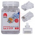 Wtyk modularny RJ45 8P8C kat.6 nieekranowany UTP uniwersalny drut linka przelotowy NEKU opakowanie SŁOIK 100szt.