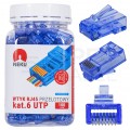 Wtyk modularny RJ45 8P8C kat.6 nieekranowany UTP uniwersalny drut linka przelotowy niebieski NEKU opakowanie SŁOIK 100szt.