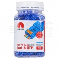 Wtyk modularny RJ45 8P8C kat.6 nieekranowany UTP uniwersalny drut linka przelotowy niebieski NEKU opakowanie SŁOIK 100szt.
