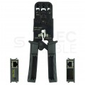 Zaciskarka wtyków modularnych RJ45 (8p8c) i telefonicznych RJ12 (6p6c) RJ11 (6p4c) oraz RJ10 (4p4c) czołowa z testerem kabli LAN NEKU