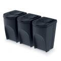Zestaw 3 koszy do segregacji odpadów antracytowy 392x293x620mm 35L Sortibox Prosperplast