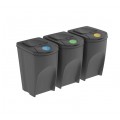 Zestaw 3 koszy do segregacji odpadów szary kamienny 392x293x495mm 35L Sortibox Prosperplast