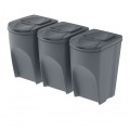 Zestaw 3 koszy do segregacji odpadów szary kamienny 392x293x495mm 35L Sortibox Prosperplast