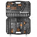 Zestaw kluczy nasadowych 1/2", 1/4", 3/8", płasko-oczkowych, bitów oraz akcesoriów NEO 08-681 Komplet 233 elementów w walizce