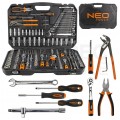 Zestaw kluczy nasadowych 1/2", 1/4", 3/8", płasko-oczkowych, bitów oraz akcesoriów NEO 08-681 Komplet 233 elementów w walizce