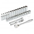 Zestaw nasadek metrycznych 5-15mm 3/8" z grzechotką i akcesoriami w walizce 32 elementy MILWAUKEE