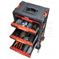 Zestaw skrzynek modułowych na kółkach 4w1: Pro Drawer 3 Toolbox Basic x1 + Pro Drawer 2 Toolbox Basic x2 + platforma transportowa Pro Drawer Workshop Set Qbrick System SET 1