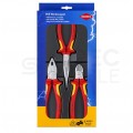 Zestaw Szczypce izolowane VDE 1kV dla elektryka 3szt. (uniwersalne 180mm + boczne tnące 160mm + wydłużone półokragłe tnące 200mm) Elektro Set KNIPEX 00 20 12