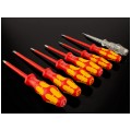 Zestaw wkrętaków izolowanych dla elektryka 7 sztuk: 4x płaskie PŁ + 2x krzyżowe PH + próbnik + wieszak 1kV VDE Kraftform Seria 100 WERA