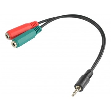 Adapter AUX mini Jack 3,5mm 4-polowy (wtyk) / 2x mini Jack 3,5mm (gniazdo) Słuchawki + Mikrofon na kablu 20cm