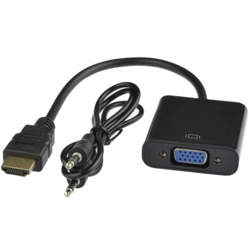 Adapter HDMI -> SVGA (D-Sub 15-pin) + Audio (mini Jack 3,5mm) (wtyk / 2x gniazdo) czarny