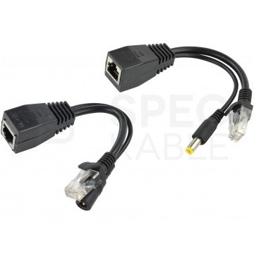 Adapter PoE do sieci LAN 2-częściowy (gniazdo DC + wtyk / gniazdo RJ45 8p8c) + (wtyk DC + wtyk / gniazdo RJ45 8p8c)