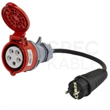 Adapter siłowy gniazdo [5p] 16A / wtyk [2P+Z] Uni-Schuko 16A 230V IP44 na kablu OW 3x1,5mm2 0,5m