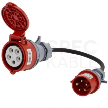 Adapter siłowy wtyk [5p] 16A / gniazdo [5p] 32A 400V IP44 na kablu OW 5x2,5mm2 0,5m