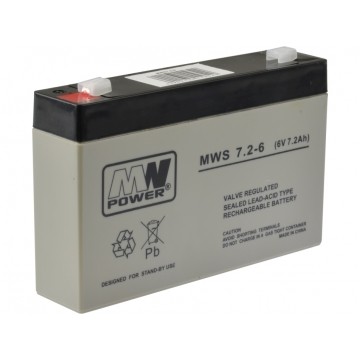 Akumulator AGM do systemów alarmowych 6V 7,2Ah MWS bezobsługowy (Faston 187) MW Power