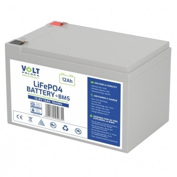 Akumulator LiFePO4 (litowo-żelazowo-fosforanowy) 12,8V 12Ah (10A) bezobsługowy + BMS VOLT