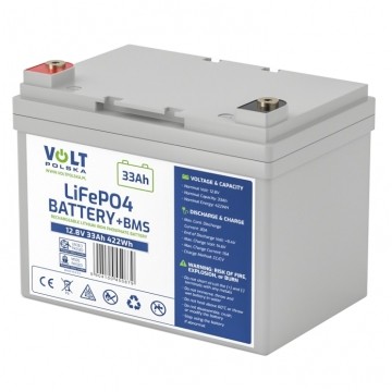 Akumulator LiFePO4 (litowo-żelazowo-fosforanowy) 12,8V 33Ah (30A) bezobsługowy + BMS VOLT