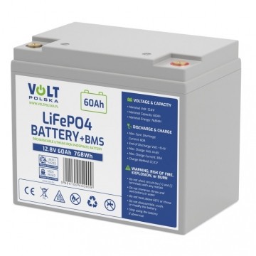 Akumulator LiFePO4 (litowo-żelazowo-fosforanowy) 12,8V 60Ah (60A) bezobsługowy + BMS VOLT