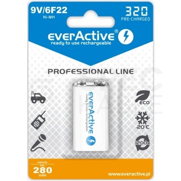 Akumulator Ni-MH 6F22 9V 320mAh (Ready 2 Use) everActive Professional Line BLISTER 1szt.