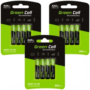 Akumulator Ni-MH R03 AAA 800mAh 1,2V (Ready 2 Use) Green Cell 3x BLISTER 4szt.