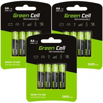 Akumulator Ni-MH R6 AA 2600mAh 1,2V (Ready 2 Use) Green Cell 3x BLISTER 4szt.