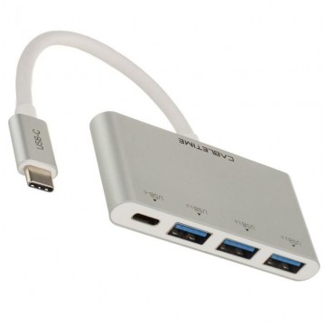 AUDA CableTime Adapter 4w1 Hub USB 3.1 typ-C -> 3x USB 3.0 A + USB 3.1 typ-C (20V/3A) srebrny 15cm