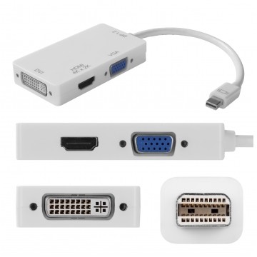 AUDA CableTime Adapter mini DisplayPort -> HDMI + SVGA (D-Sub 15-pin) + DVI-I (24+5pin) Full HD (wtyk / 3x gniazdo)