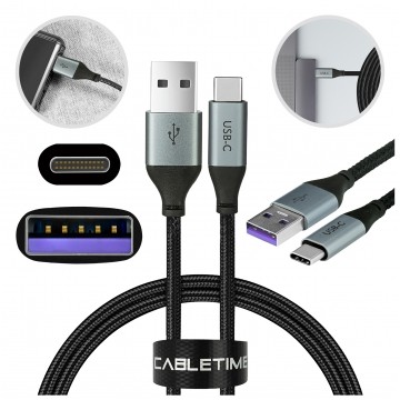 AUDA CableTime Kabel USB 2.0 typ-C / A (wtyk / wtyk) Quick Charge 4.0 5A czarny-nikiel 1.5m