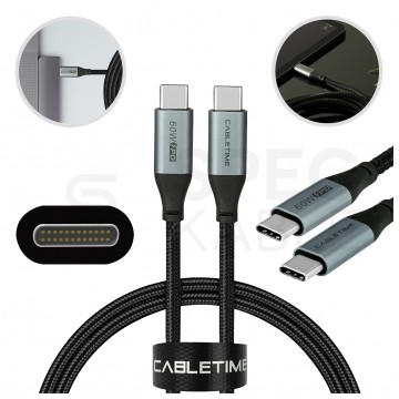 AUDA CableTime Kabel USB 2.0 typ-C (wtyk / wtyk) Quick Charge 4.0 Power Delivery 2.0 (3A 60W) czarny-nikiel 2m