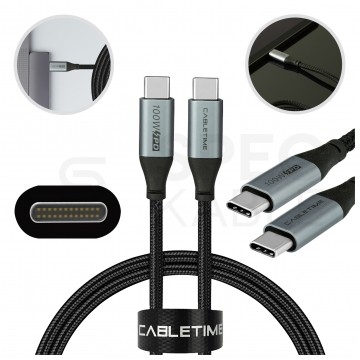 AUDA CableTime Kabel USB 2.0 typ-C (wtyk / wtyk) Quick Charge 4.0 Power Delivery 2.0 (5A 100W) czarny-nikiel 2m