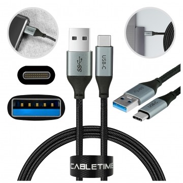 AUDA CableTime Kabel USB 3.0 typ-C / A (wtyk / wtyk) Quick Charge 4.0 2.1A czarny-nikiel 2m