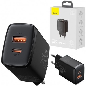 BASEUS Ładowarka sieciowa 1x USB typ-C Quick Charge 3.0 + 1x USB typ-C Power Delivery 3.0 [20W]