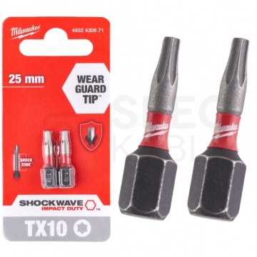 Bity udarowe do wkrętarki TORX TX10 25mm 1/4" HEX Shockwave MILWAUKEE 2szt