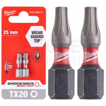Bity udarowe do wkrętarki TORX TX20 25mm 1/4" HEX Shockwave MILWAUKEE 2szt