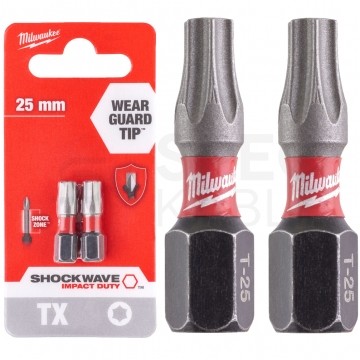 Bity udarowe do wkrętarki TORX TX25 25mm 1/4" HEX Shockwave MILWAUKEE 2szt