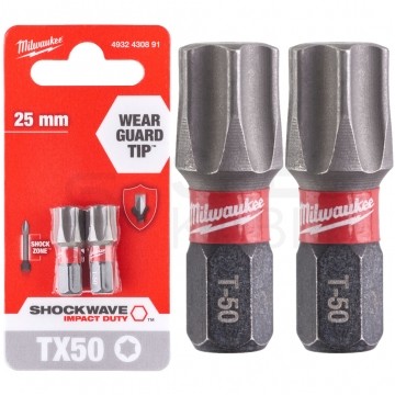 Bity udarowe do wkrętarki TORX TX50 25mm 1/4" SHOCKWAVE 2szt MILWAUKEE